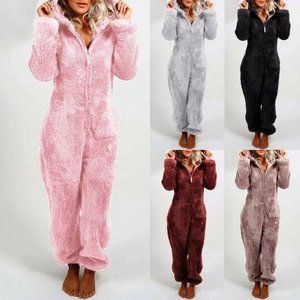 Womens Faux Furr  Hooded Lounging Winter Pajamas
